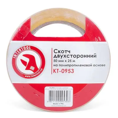 Двостороння клейка стрічка INTERTOOL 50 мм × 25 м на поліпропіленовій основі