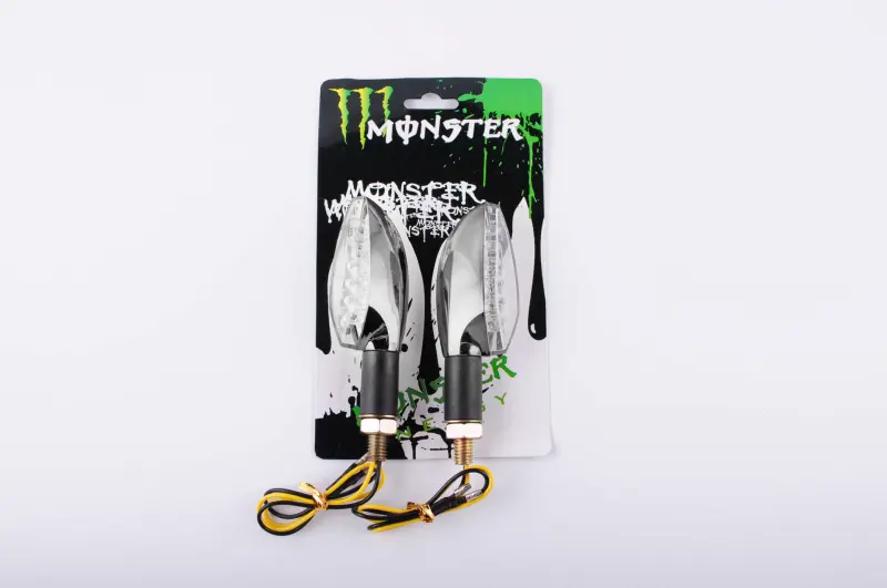 Світлодіодні стрілоподібні покажчики повороту MONSTER ENERGY, сріблясті, прозорі, 11 LED, пара