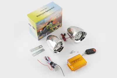Мотоаудиосистема BEST CHOICE 3,5″ MP3/FM/SD/USB с сигнализацией и ПДУ, хром