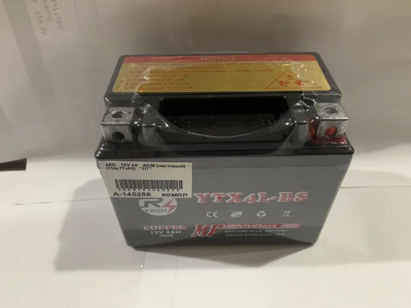 Мотоаккумулятор RTECH YTX4L-BS AGM 12V 4Ah 114×71×88 мм