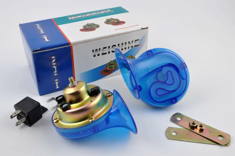Комплект звукових сигналів-равликів WEISHINE 12V із реле, синій