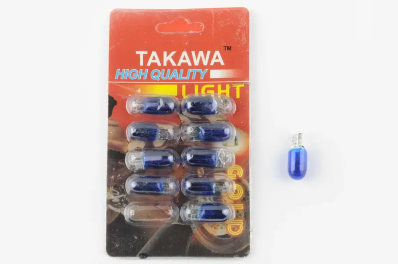 Лампа накаливания T10/W3W 12V 3W синяя TAKAWA