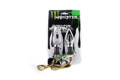 Світлодіодні покажчики повороту MONSTER ENERGY, стрілоподібні, сріблясті, прозорі, пара