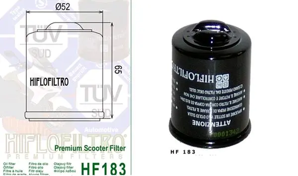 Масляний фільтр HF183 / KY-F-002 Ø52×65 мм для скутерів Piaggio