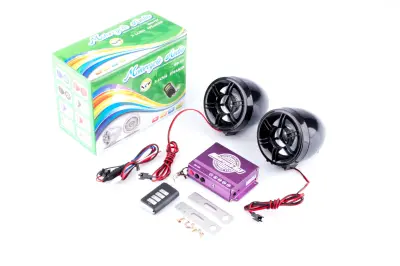 Мотоаудіосистема ZUNA з MP3/FM, USB, MicroSD, ПДУ та сигналізацією, чорна
