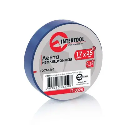Ізоляційна стрічка INTERTOOL 17 мм × 25 м × 0,15 мм, синя