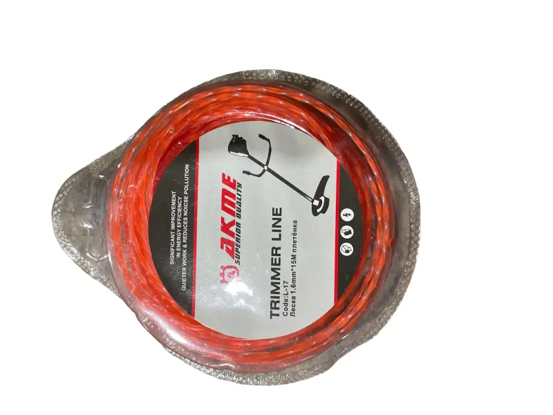 Леска для мотокосы AKME 1,6 мм × 15 м, оранжевая, косичка
