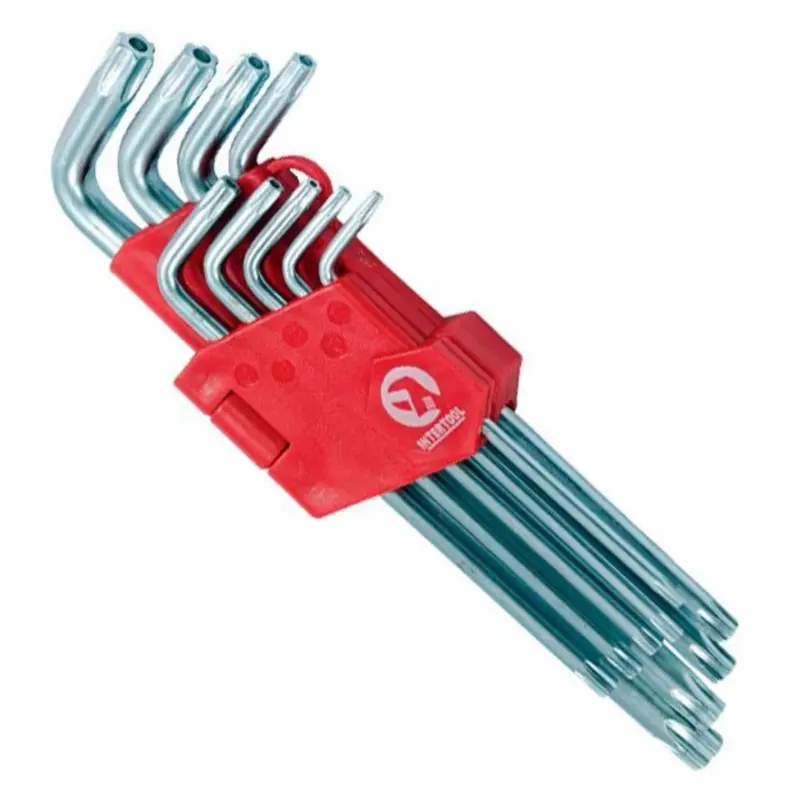 Набор удлиненных Г-образных ключей TORX с отверстием INTERTOOL HT-0606, 9 шт., T10–T50