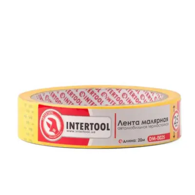Автомобільна термостійка малярна стрічка INTERTOOL, 25 мм × 20 м, жовта