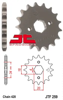 Передня зірка JT Sprockets JTF259.14 для Zongshen ZS200-GS, ланцюг 428, 14T