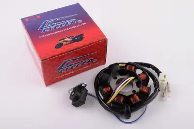 Статор генератора 4T GY6 50, 6+2 катушек, 4 контакта CYCLER