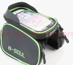 Велосумка на раму B-SOUL TTB210 с держателем телефона 170×90 мм, черно-зеленая