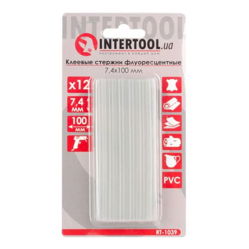 Флуоресцентные клеевые стержни INTERTOOL 7,4×100 мм, 12 шт.