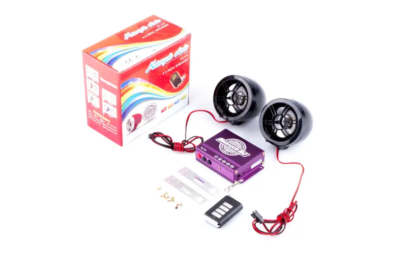 Мотоаудиосистема 928С 2,5″ MP3/FM/MicroSD/USB с сигнализацией и пультом, черная
