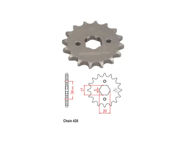 Передняя звезда Zongshen/Lifan 125–200, 428, 15T, узкий шлиц FR