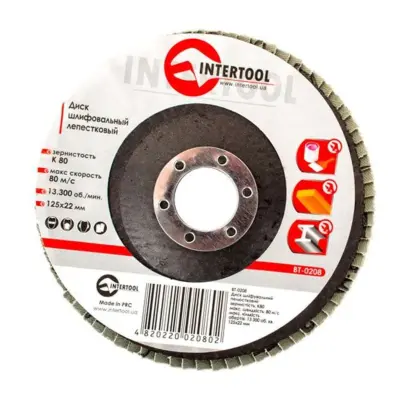Лепестковый шлифовальный диск INTERTOOL BT-0208, 125×22 мм, K80