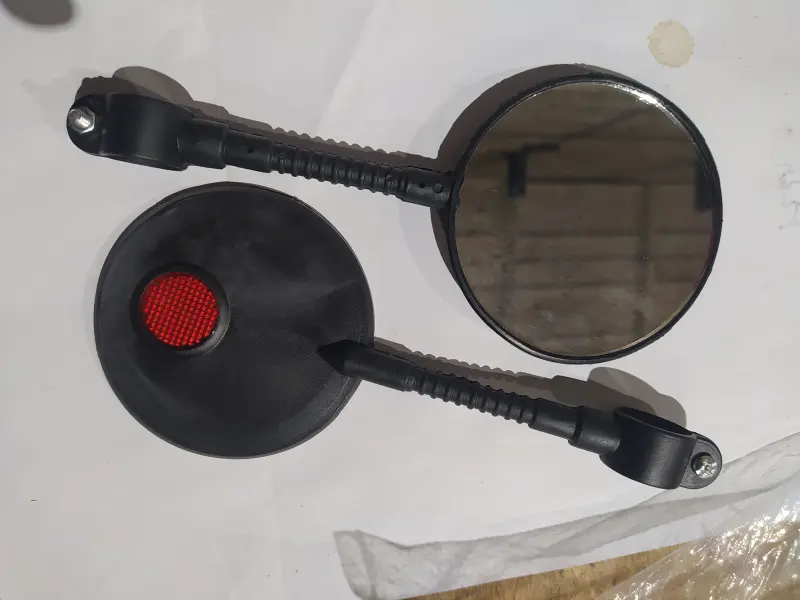 Зеркало велосипедное круглое с хомутом и катафотом, черное, OEM