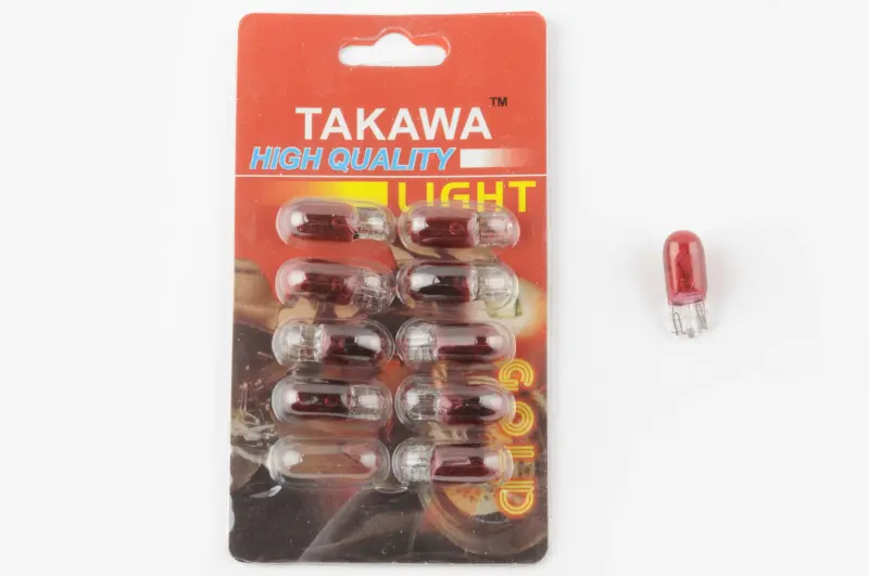 Лампа розжарювання T10 12V 3W червона TAKAWA