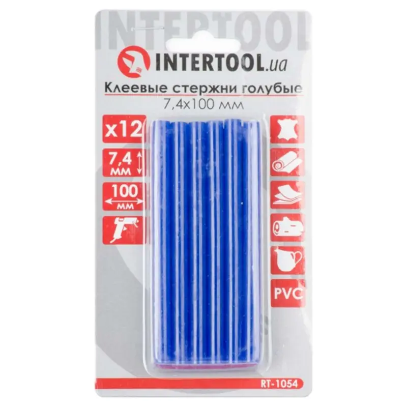 Голубые клеевые стержни Intertool 7,4×100 мм, 12 шт.