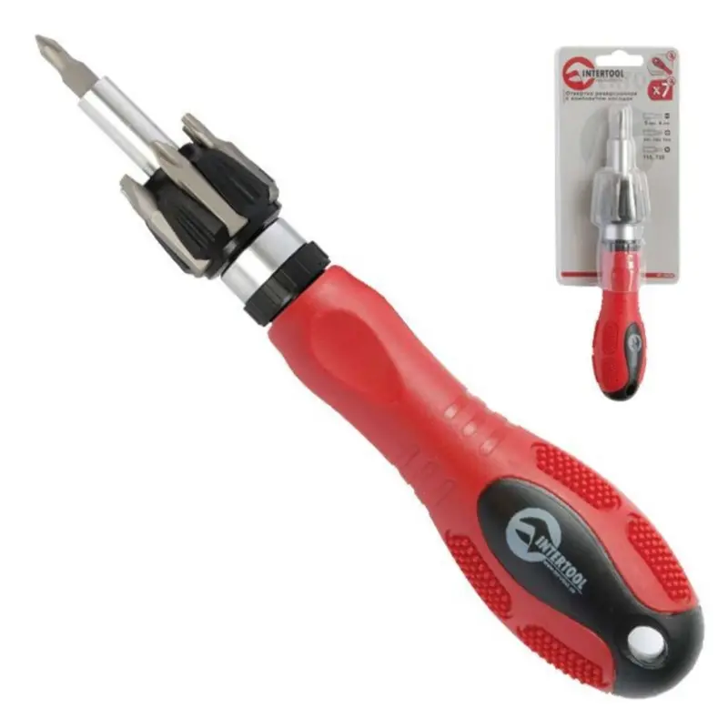 Реверсивна викрутка INTERTOOL HT-0408 із 7 насадками