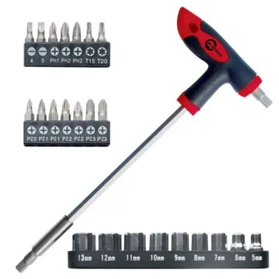 Т-подібна викрутка з насадками INTERTOOL HT-0422, 25 предметів