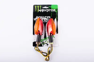 Світлодіодні покажчики повороту Monster Energy, стрілоподібні, червоні, жовте скло, 11 LED, пара