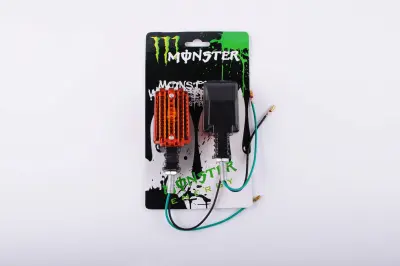 Прямокутні покажчики повороту Monster Energy, чорні з жовтим склом, пара