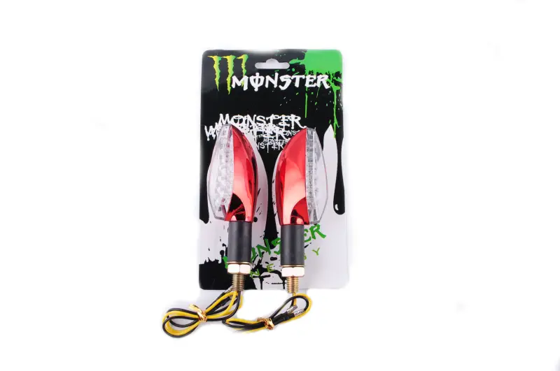 Світлодіодні стрілоподібні покажчики повороту MONSTER ENERGY, червоні з прозорим розсіювачем, 11 LED, пара