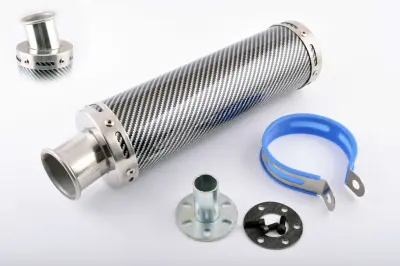 Прямоточный мотоглушитель 300×90 мм, Ø48 мм, карбон mod. 2, тип 1