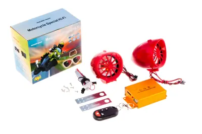 Мотоаудиосистема BEST CHOICE 2,5″ красная с MP3/FM/SD/USB, сигнализацией и пультом