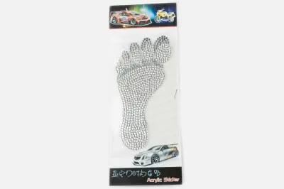 Декоративная наклейка FOOT со стразами, серебристая, 16×9 см
