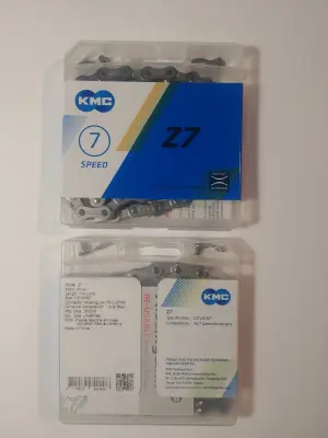 Цепь велосипедная KMC Z7, 7 скоростей, 1/2×3/32, 114 звеньев, серебристая