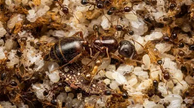 Pheidole megacephala — африканська великоголова мураха — 2 матки і 20–300 робочих