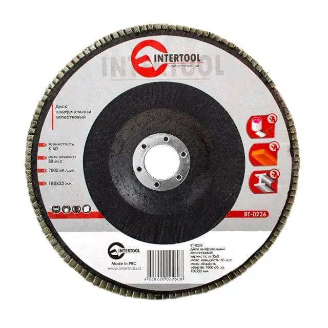 Диск шлифовальный лепестковый INTERTOOL 180 × 22 мм K60