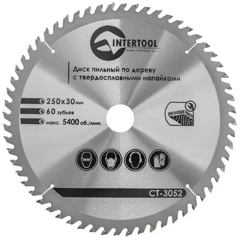 Диск пильный по дереву INTERTOOL 250×30×1,7 мм, 60 зубьев, с твердосплавными напайками