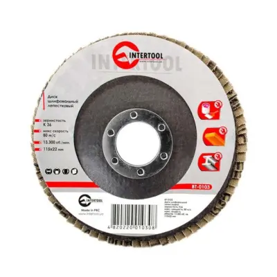 Диск шлифовальный лепестковый 115х22 мм, зерно K36 INTERTOOL