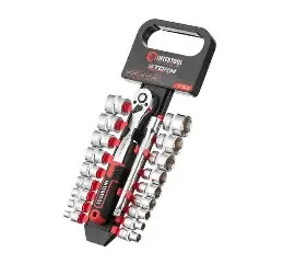 Набор торцевых головок INTERTOOL STORM 3/8″ 6–24 мм, 20 предметов, Cr-V, трещотка 72 зуба