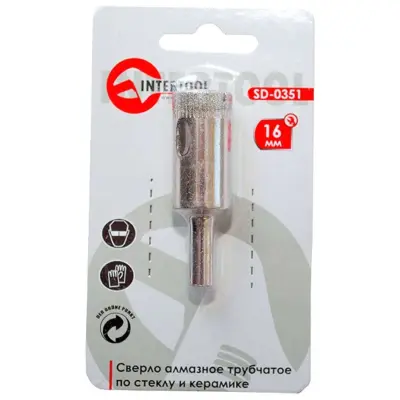 Свердло алмазне трубчасте по склу та кераміці 16 мм INTERTOOL