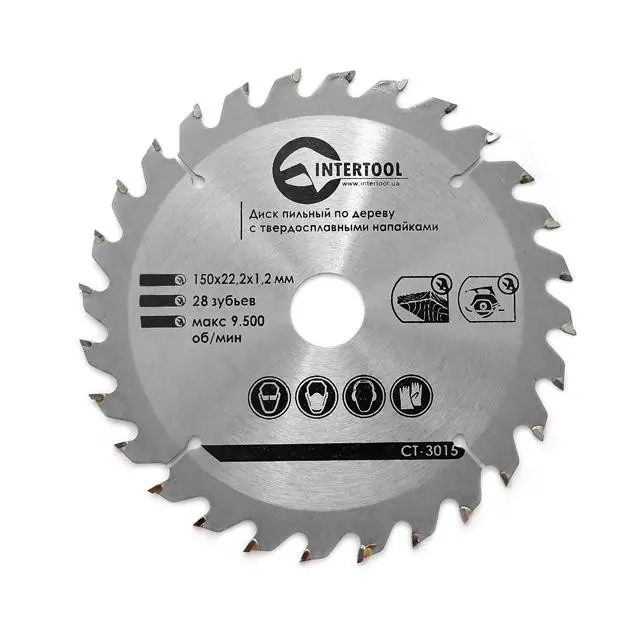 Диск пильный по дереву INTERTOOL 150×22,2 мм, 28 зубьев, с твердосплавными напайками