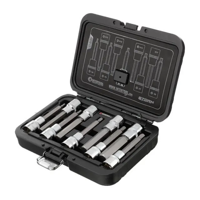 Набір біт-головок HEX 1/2" H4-H17, 100 мм, S2, 9 шт, Intertool STORM