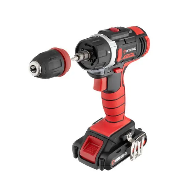 Дрель-шуруповерт аккумуляторная INTERTOOL STORM 18 В, 25 Н·м, 2×2,0 А·ч, съемный патрон
