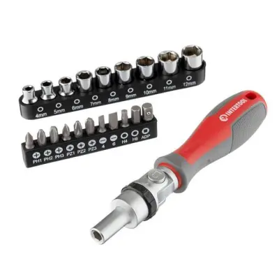 Викрутка реверсивна INTERTOOL з карданом і набором насадок, 21 предмет