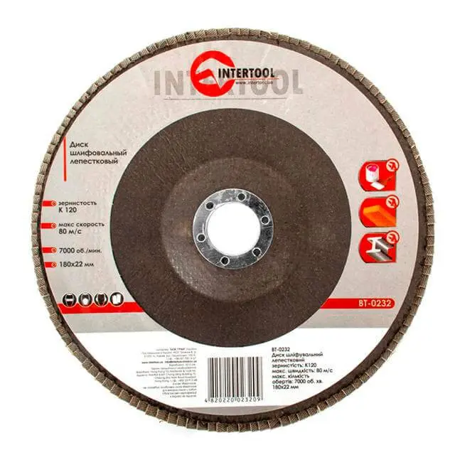 Диск шлифовальный лепестковый INTERTOOL 180 × 22 мм K120