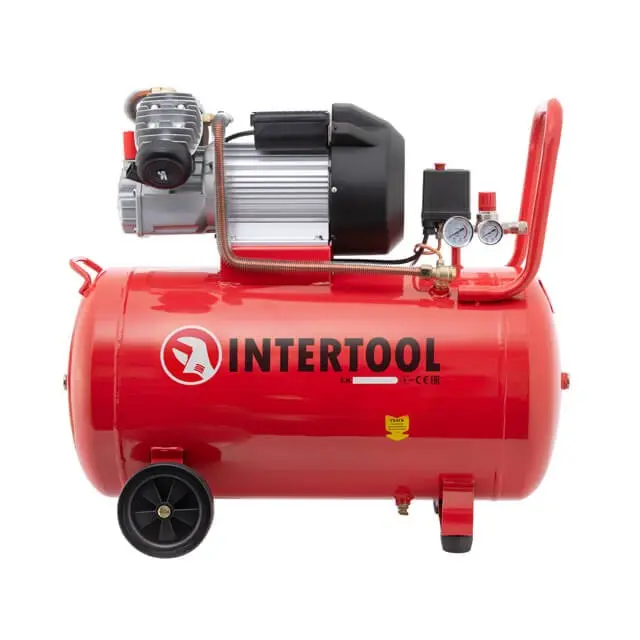 Компрессор INTERTOOL 100 л, 3 кВт, 220 В, 8 атм, 420 л/мин, двухцилиндровый