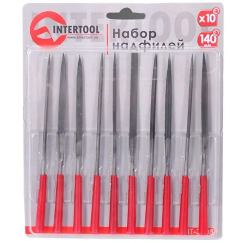 Набір надфілів INTERTOOL 140 мм, 10 шт. з пластиковими ручками