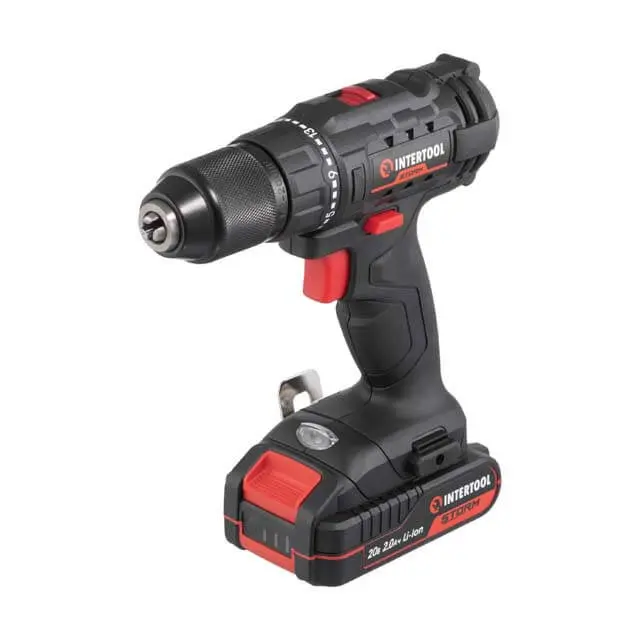 Дрель-шуруповерт аккумуляторная INTERTOOL 20 В, 35 Н·м, 2–13 мм, Li-Ion 2,0 А·ч, кейс