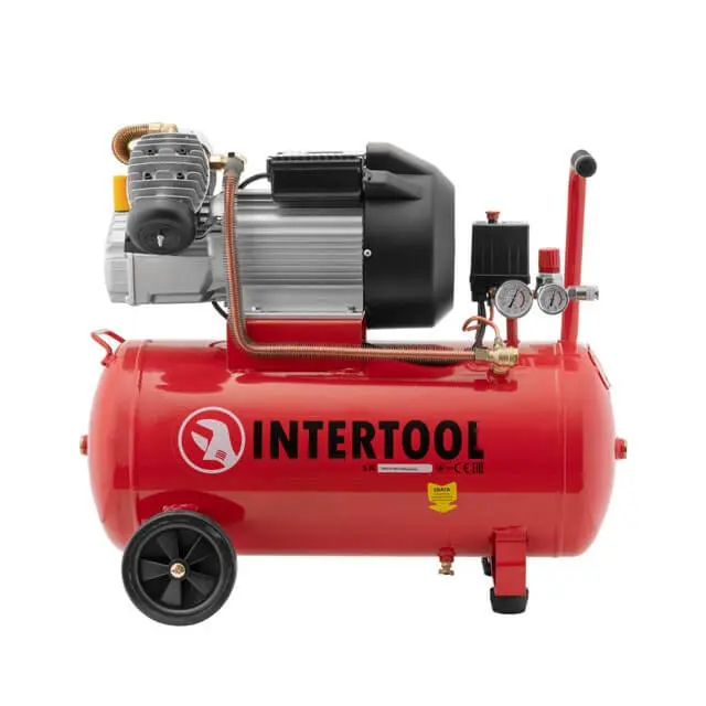 Компрессор INTERTOOL 50 л, 3 кВт, 220 В, 10 атм, 420 л/мин, двухцилиндровый