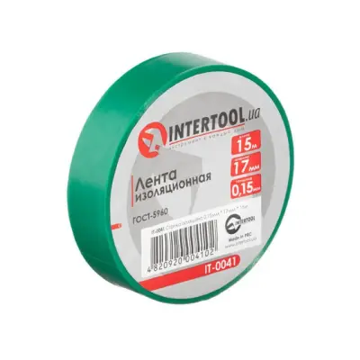 Стрічка ізоляційна ПВХ INTERTOOL 0,15 мм x 17 мм x 15 м, зелена