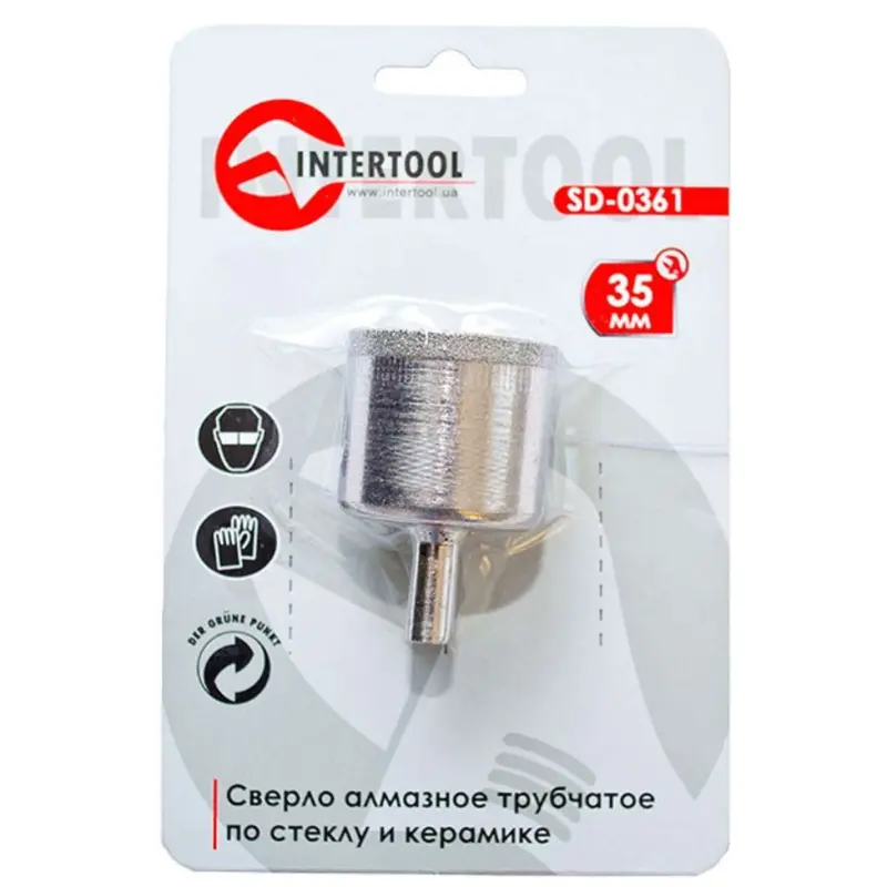Коронка алмазная трубчатая по стеклу и керамике 35 мм INTERTOOL