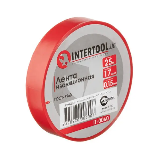 Лента изоляционная ПВХ 0,15х17 мм, 25 м, красная INTERTOOL
